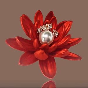 Red Floral Pearl Brooch